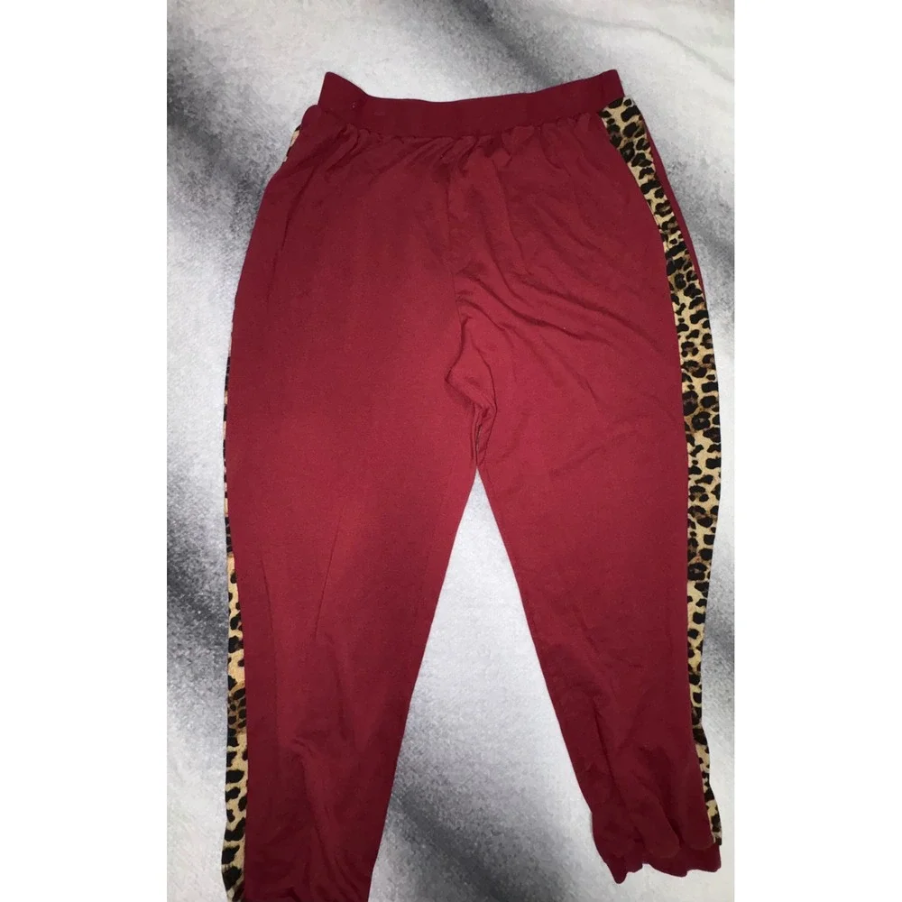 Shein‎ Burgundy Red Leopard Side Stripe Joggers Plus 2XL High Rise Sweatpants